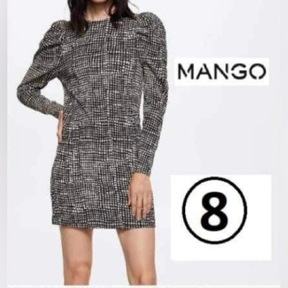 Mango - Puffed Sleeves Texture Dress - Ecru. Size: 8 (US). NWT.